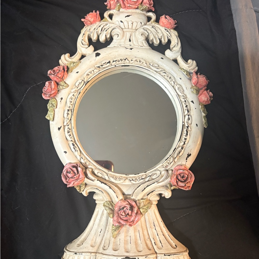 Vintage Floral  Mirror with Pink Accents